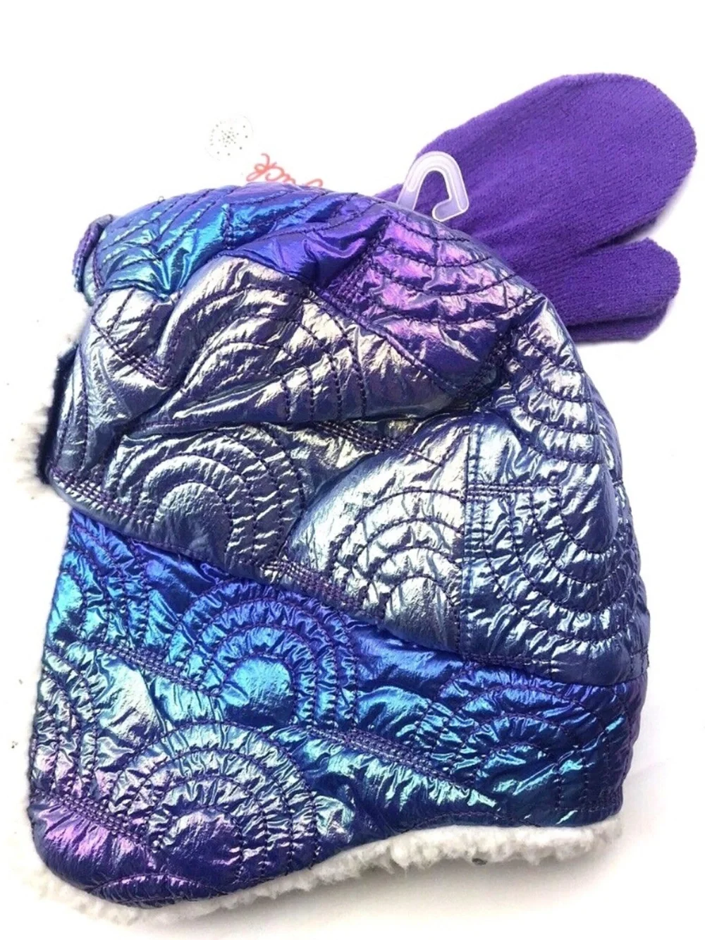 Toddler Winter Hat Size 12/24m Girls Mittens Set Matching Children Kids Purple